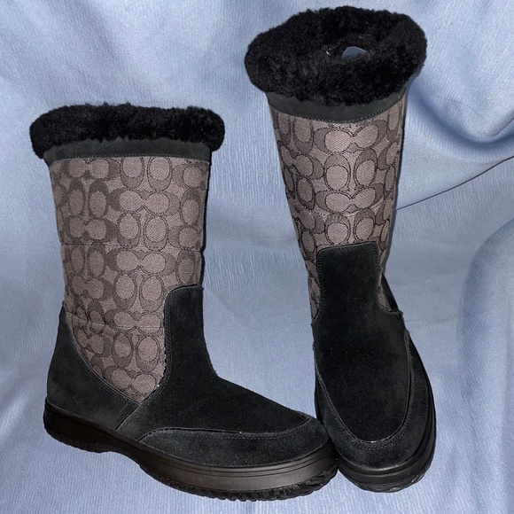 COACH BLACK Sheepskin Suede SHERMAN SIGNATURE Boot A00771 Women Size 10 b - Picture 1 of 15
